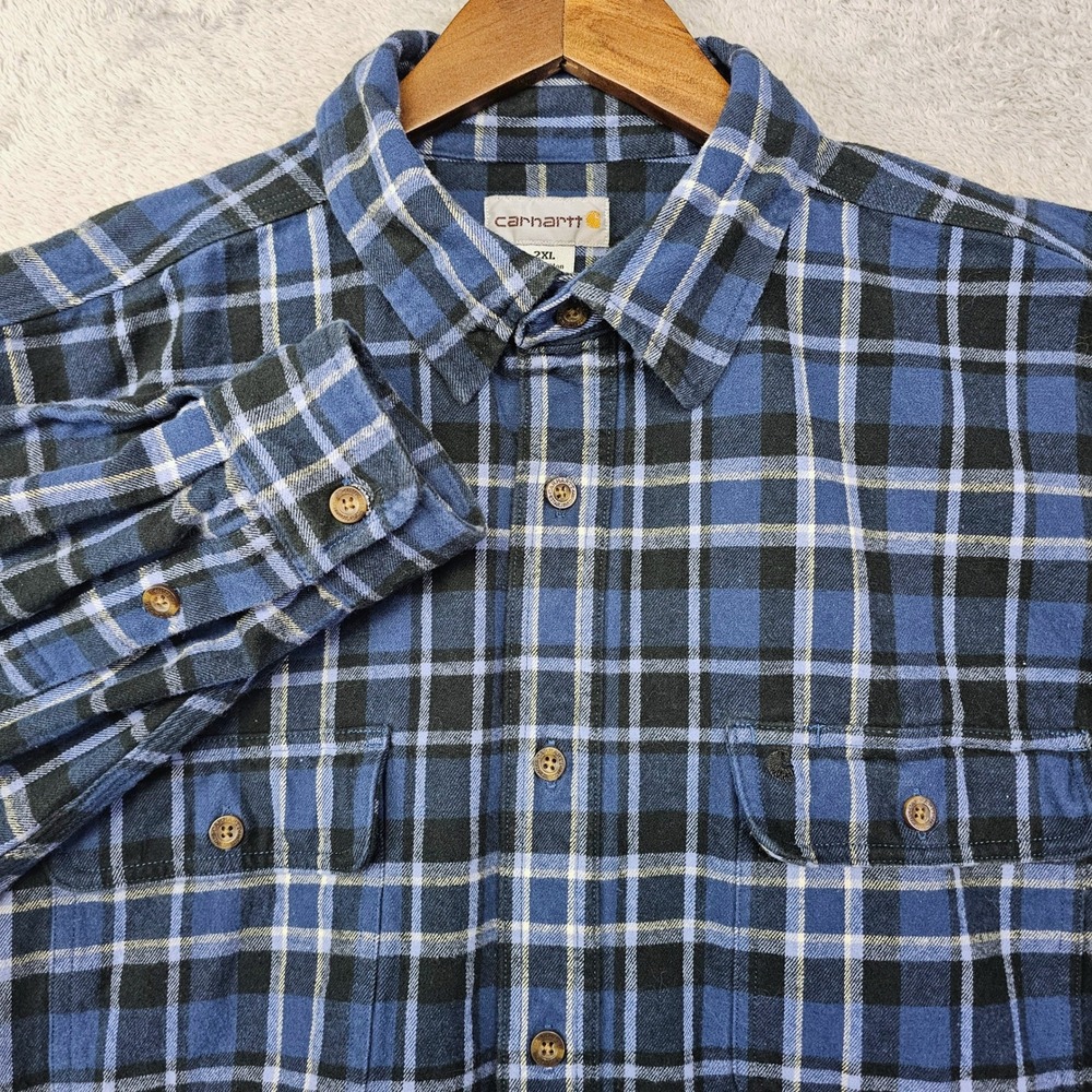 Carhartt Blue Plaid Heavyweight Flannel Shirt Men's 2XL Workwear‎ 100122 476